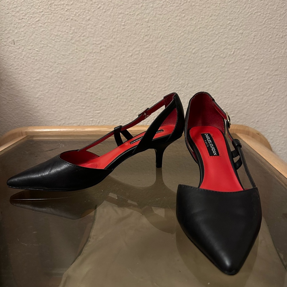 Charles Jourdan Black and Red Pointed Toe Heels